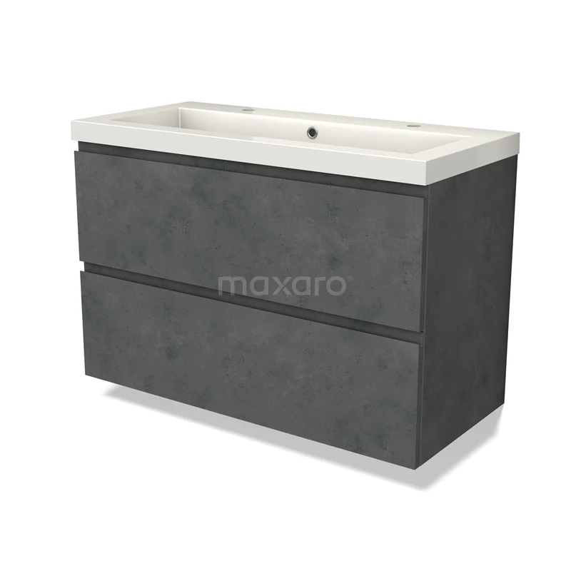 Modulo Vanity units with basin | 100 cm Dark grey concrete Handle-less front Mineral marble 2 Stacked drawers BMW17-04626
