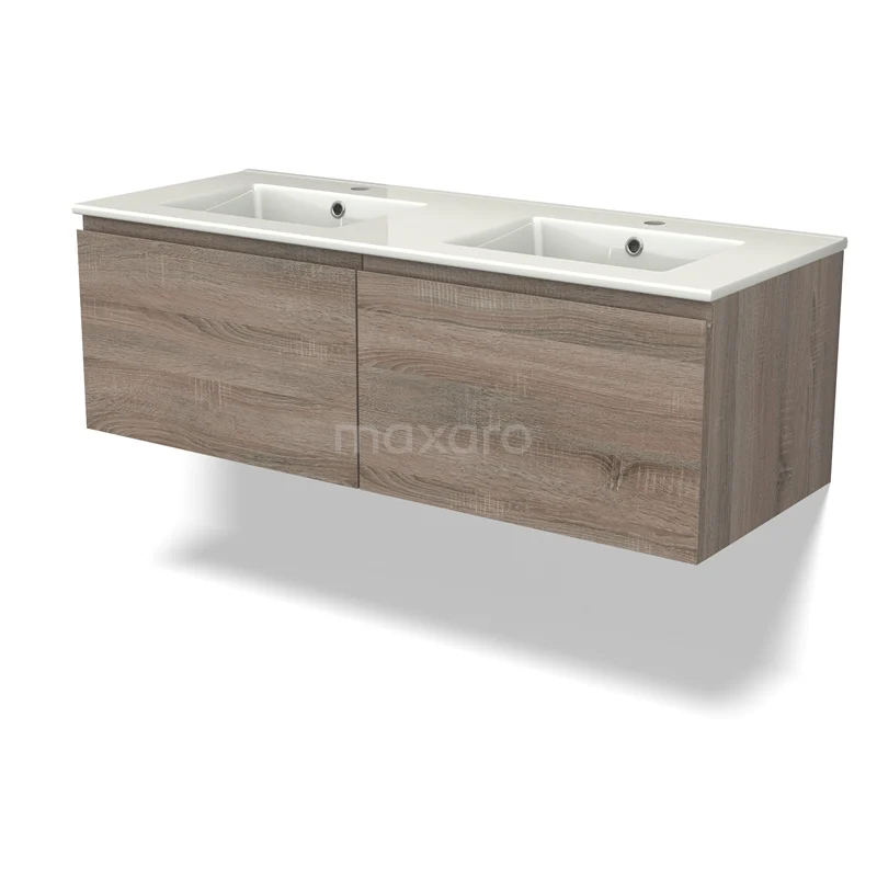 Modulo Vanity units with basin | 120 cm Oak Handle-less front Ceramic 2 Side-by-side drawers BMW12-00954