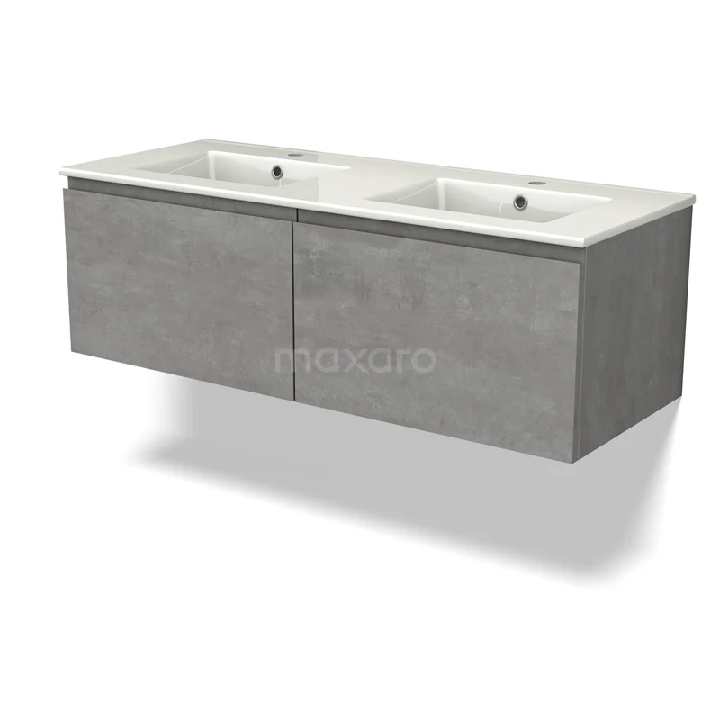 Modulo Vanity units with basin | 120 cm Light grey concrete Handle-less front Ceramic 2 Side-by-side drawers BMW12-00975