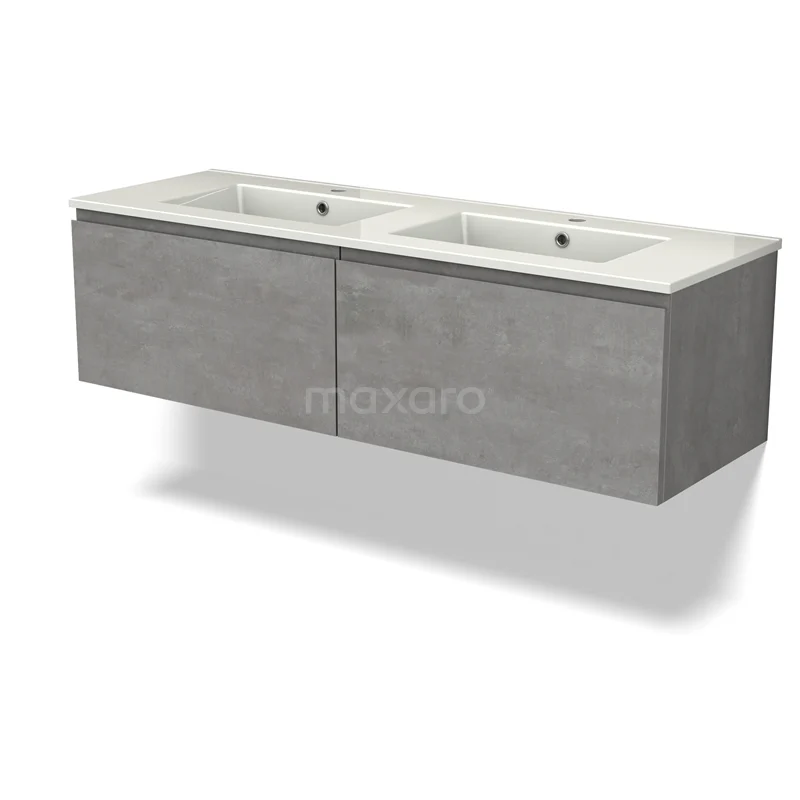 Modulo Vanity units with basin | 140 cm Light grey concrete Handle-less front Ceramic 2 Side-by-side drawers BMW12-00989