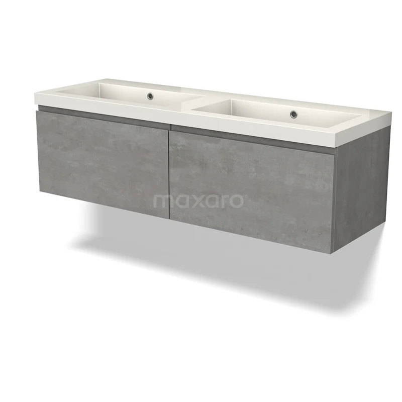 Modulo Vanity units with basin | 140 cm Light grey concrete Handle-less front Mineral marble 2 Side-by-side drawers BMW12-00990