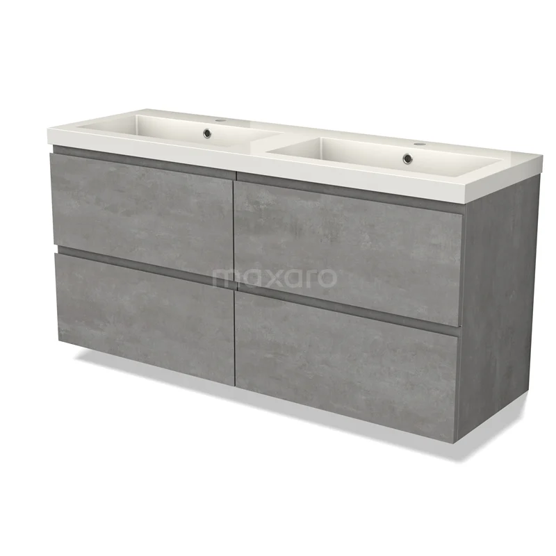 Modulo Vanity units with basin | 140 cm Light grey concrete Handle-less front Mineral marble 4 drawers BMW18-01030