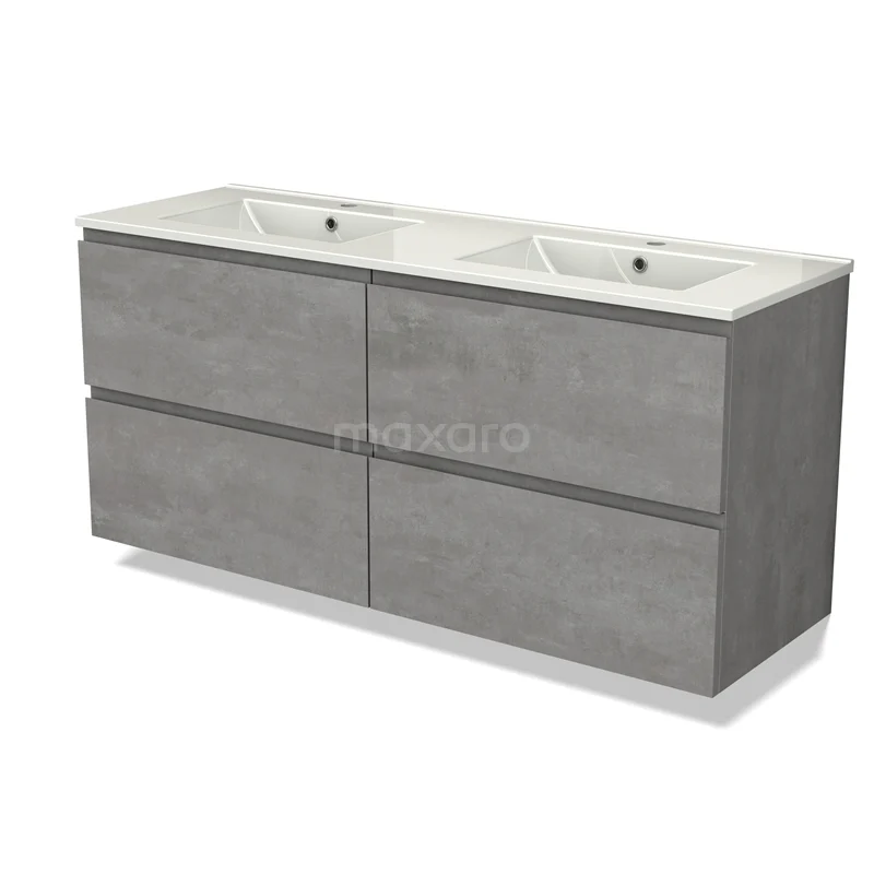 Modulo Vanity units with basin | 140 cm Light grey concrete Handle-less front Ceramic 4 drawers BMW18-01031