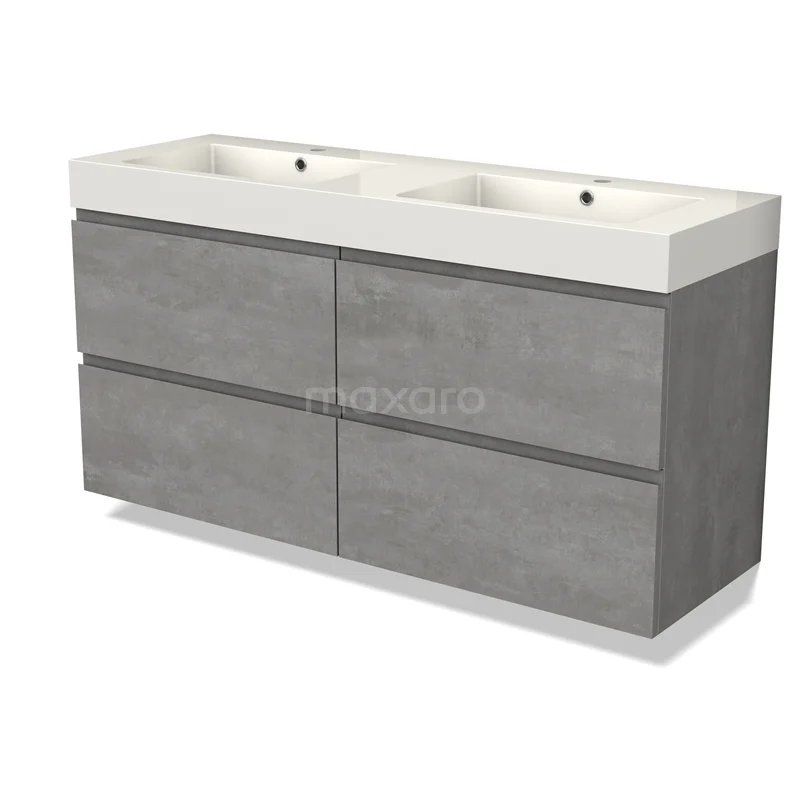 Modulo Vanity units with basin | 140 cm Light grey concrete Handle-less front Mineral marble 4 drawers BMW18-01032