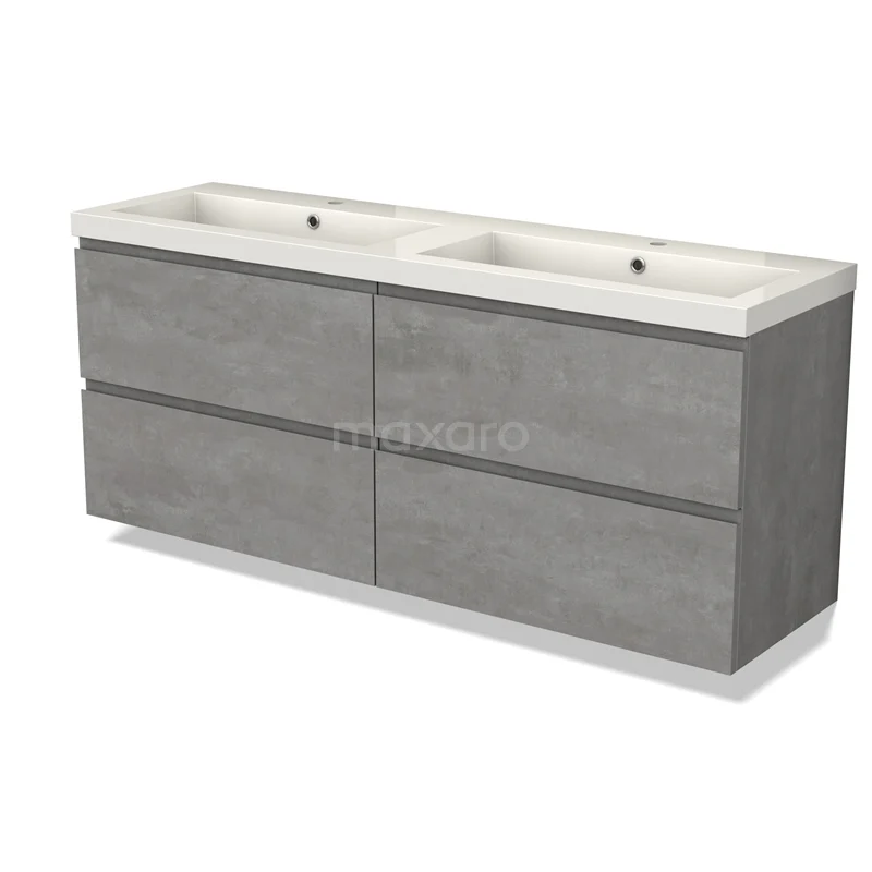Modulo Vanity units with basin | 160 cm Light grey concrete Handle-less front Mineral marble 4 drawers BMW18-01033