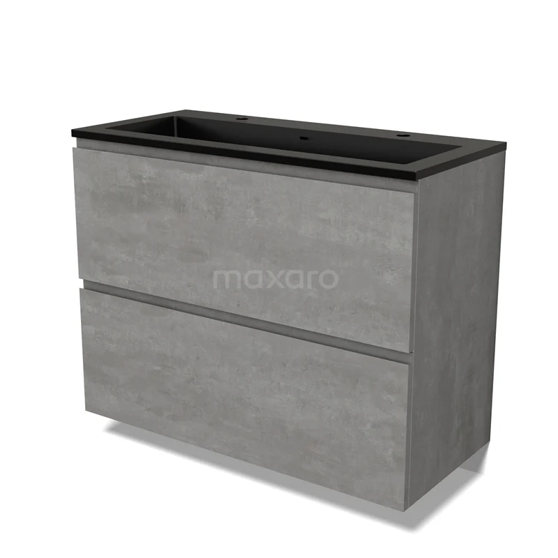 Modulo Vanity units with basin | 100 cm Light grey concrete Handle-less front Quartz 2 stacked drawers under each other BMW13-01390