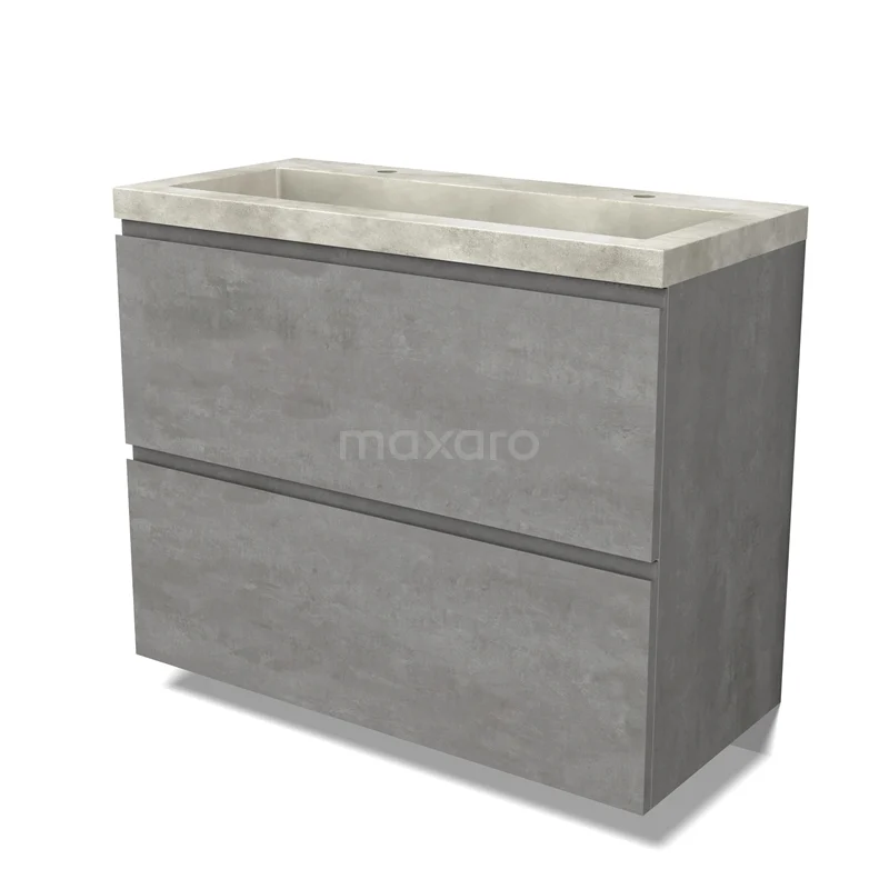 Modulo Vanity units with basin | 100 cm Light grey concrete Handle-less front Concrete 2 stacked drawers under each other BMW13-01391