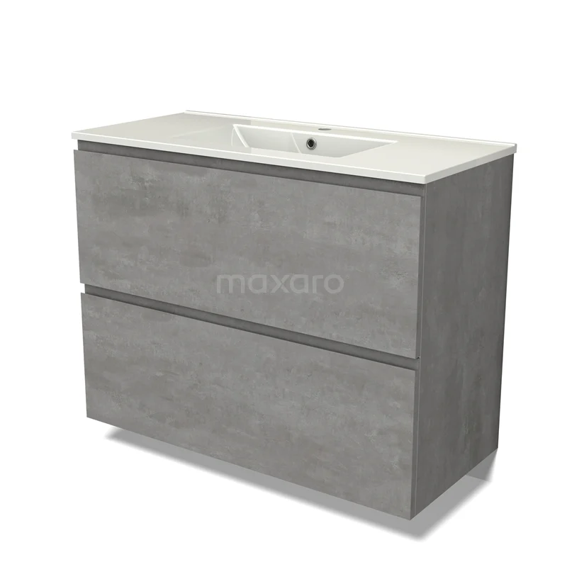 Modulo Vanity units with basin | 100 cm Light grey concrete Handle-less front Ceramic 2 stacked drawers under each other BMW13-01393