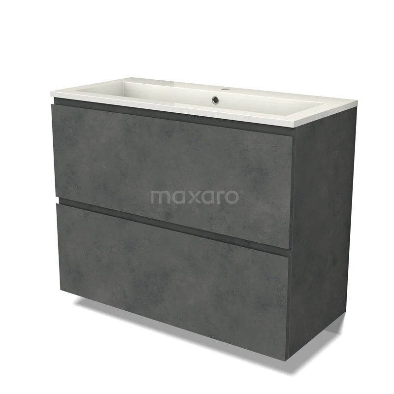 Modulo Vanity units with basin | 100 cm Dark grey concrete Handle-less front Mineral marble 2 stacked drawers under each other BMW13-01418