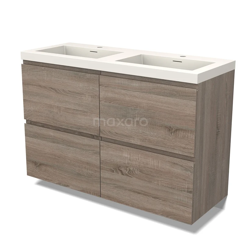 Modulo Vanity units with basin | 120 cm Oak Handle-less front Solid surface 4 high drawers BMW14-00562