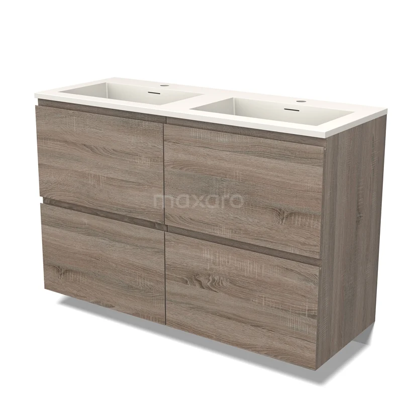 Modulo Vanity units with basin | 120 cm Oak Handle-less front Solid surface 4 high drawers BMW14-00563