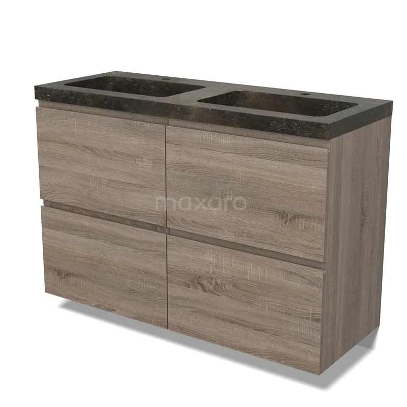 Modulo Vanity units with basin | 120 cm Oak Handle-less front Natural stone 4 high drawers BMW14-00564