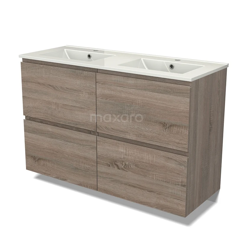 Modulo Vanity units with basin | 120 cm Oak Handle-less front Ceramic 4 high drawers BMW14-00568