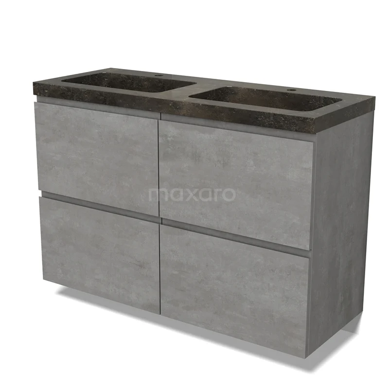 Modulo Vanity units with basin | 120 cm Light grey concrete Handle-less front Natural stone 4 high drawers BMW14-00579