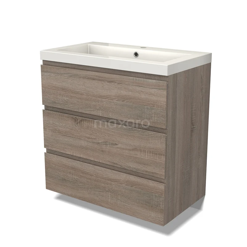 Modulo Vanity units with basin | 80 cm Oak Handle-less front Mineral marble 3 drawers BMW19-02336