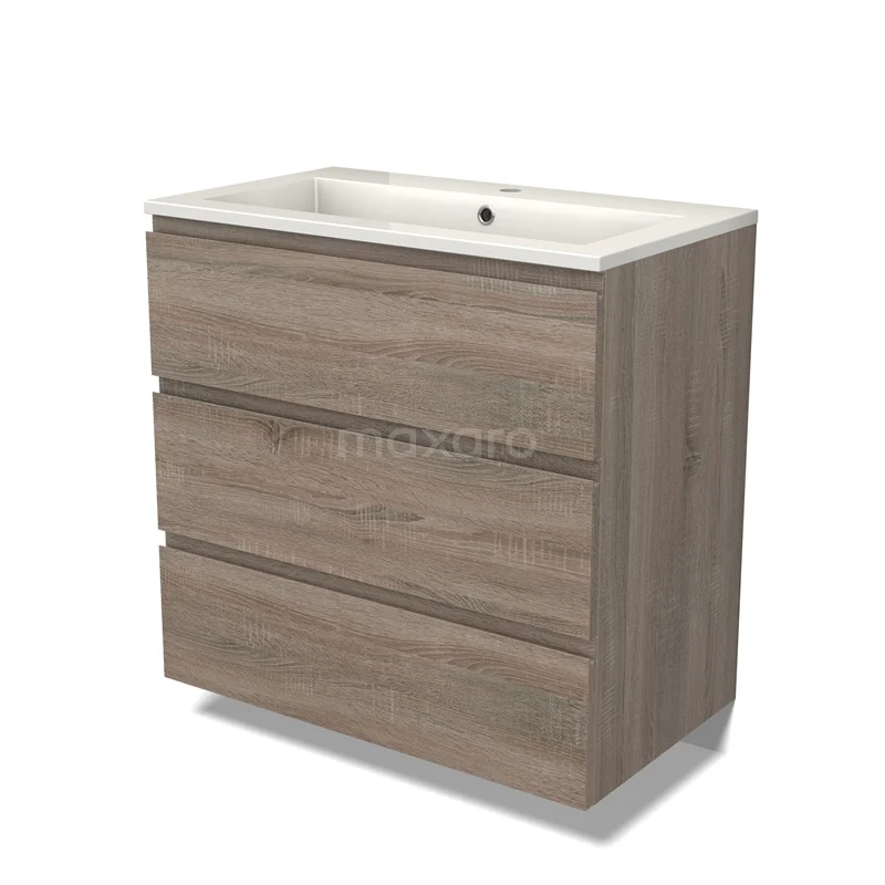Modulo Vanity units with basin | 80 cm Oak Handle-less front Mineral marble 3 drawers BMW19-02337