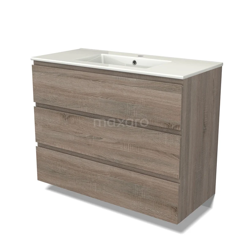 Modulo Bathroom furniture with sink | 100 cm Oak Handle-less front Ceramic 3 drawers BMW19-02350 Modulo Bathroom furniture with sink | 100 cm Oak Handle-less front Ceramic 3 drawers BMW19-02350