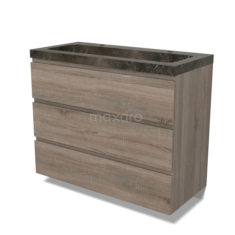 Modulo Vanity units with basin | 100 cm Oak Handle-less front Natural stone 3 drawers BMW19-02360