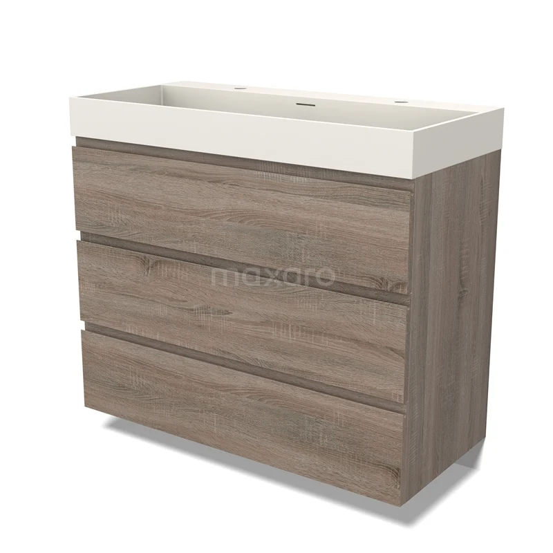 Modulo Vanity units with basin | 100 cm Oak Handle-less front Solid surface 3 drawers BMW19-02361