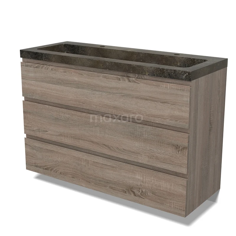 Modulo Vanity units with basin | 120 cm Oak Handle-less front Natural stone 3 drawers BMW19-02384