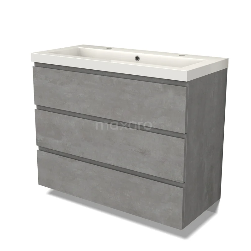 Modulo Vanity units with basin | 100 cm Light grey concrete Handle-less front Mineral marble 3 drawers BMW19-02417