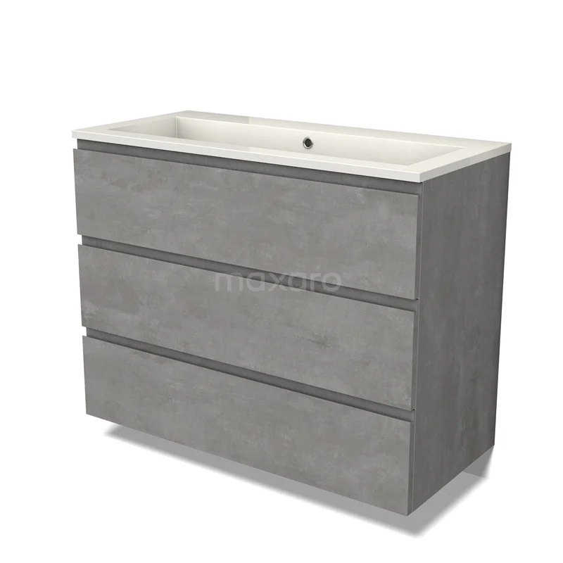 Modulo Vanity units with basin | 100 cm Light grey concrete Handle-less front Mineral marble 3 drawers BMW19-02418