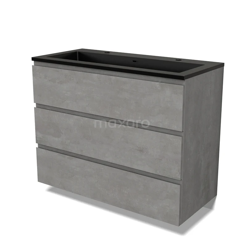 Modulo Vanity units with basin | 100 cm Light grey concrete Handle-less front Quartz 3 drawers BMW19-02427