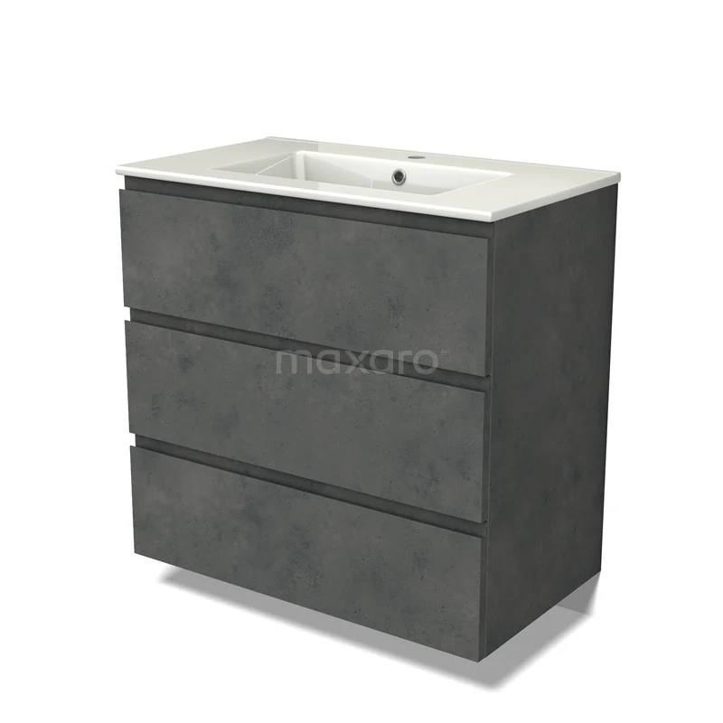 Modulo Vanity units with basin | 80 cm Dark grey concrete Handle-less front Ceramic 3 drawers BMW19-02462