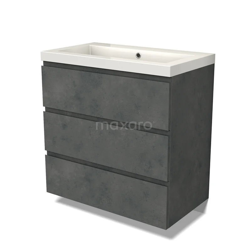 Modulo Vanity units with basin | 80 cm Dark grey concrete Handle-less front Mineral marble 3 drawers BMW19-02463
