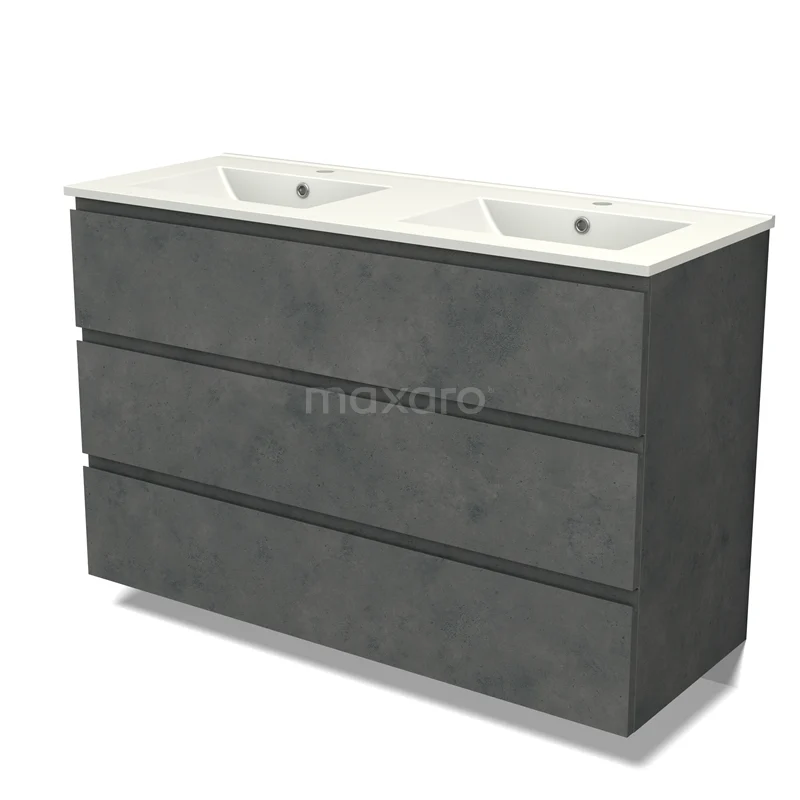 Modulo Vanity units with basin | 120 cm Dark grey concrete Handle-less front Ceramic 3 drawers BMW19-02522