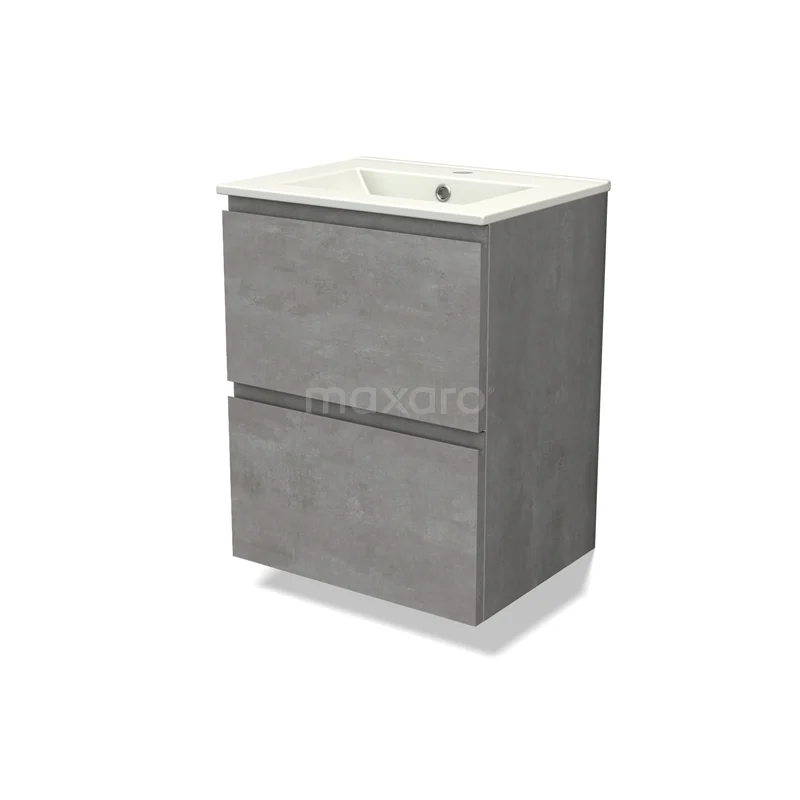 Modulo Slim Vanity units with basin | 50 cm Light grey concrete Handle-less front Ceramic 2 Stacked drawers BMW37-00796