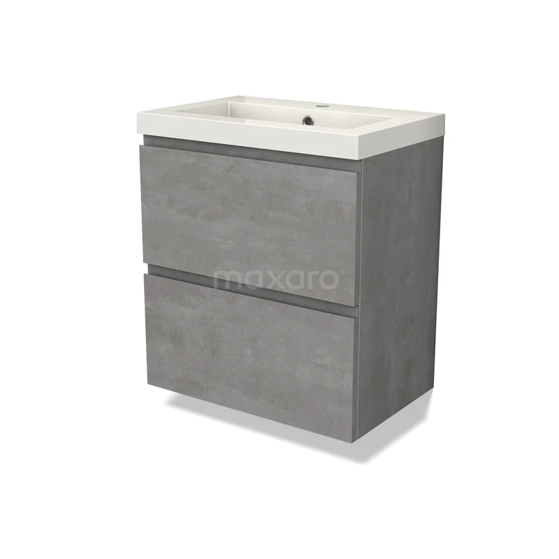 Modulo Slim Vanity units with basin | 60 cm Light grey concrete Handle-less front Mineral marble 2 Stacked drawers BMW37-00797