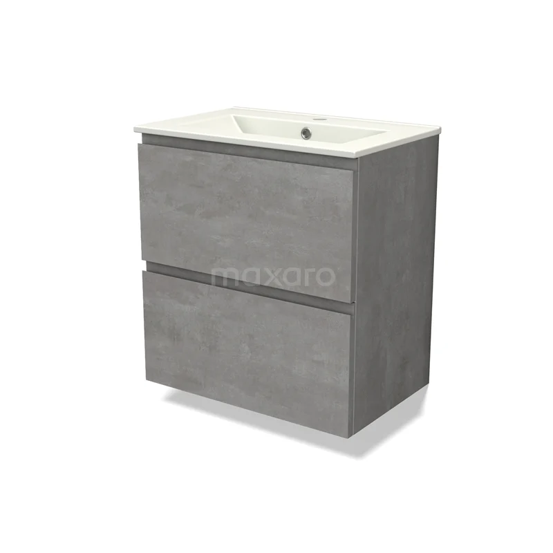Modulo Slim Vanity units with basin | 60 cm Light grey concrete Handle-less front Ceramic 2 Stacked drawers BMW37-00801