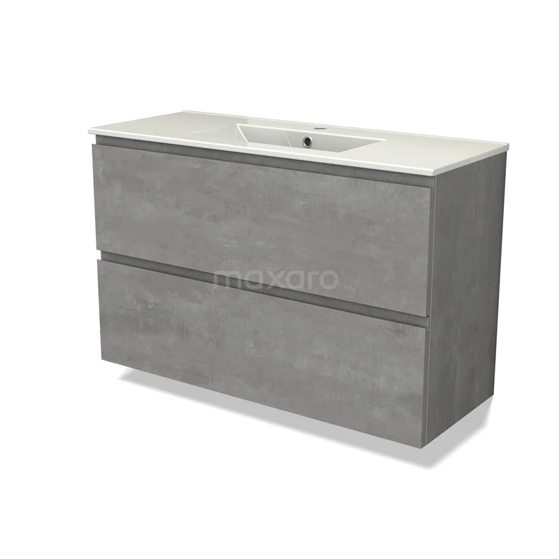 Modulo Slim Vanity units with basin | 100 cm Light grey concrete Handle-less front Ceramic 2 Stacked drawers BMW37-00811