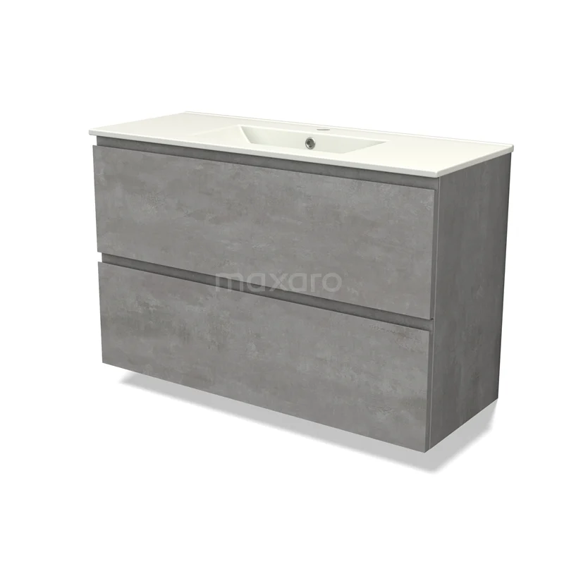 Modulo Slim Bathroom furniture with sink | 100 cm Light grey concrete Handle-less front Ceramic 2 Stacked drawers BMW37-00812 Modulo Slim Bathroom furniture with sink | 100 cm Light grey concrete Handle-less front Ceramic 2 Stacked drawers BMW37-00812