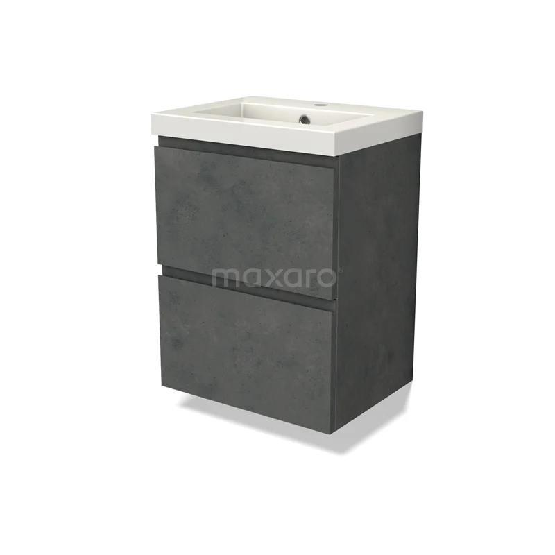 Modulo Slim Vanity units with basin | 50 cm Dark grey concrete Handle-less front Mineral marble 2 Stacked drawers BMW37-00815