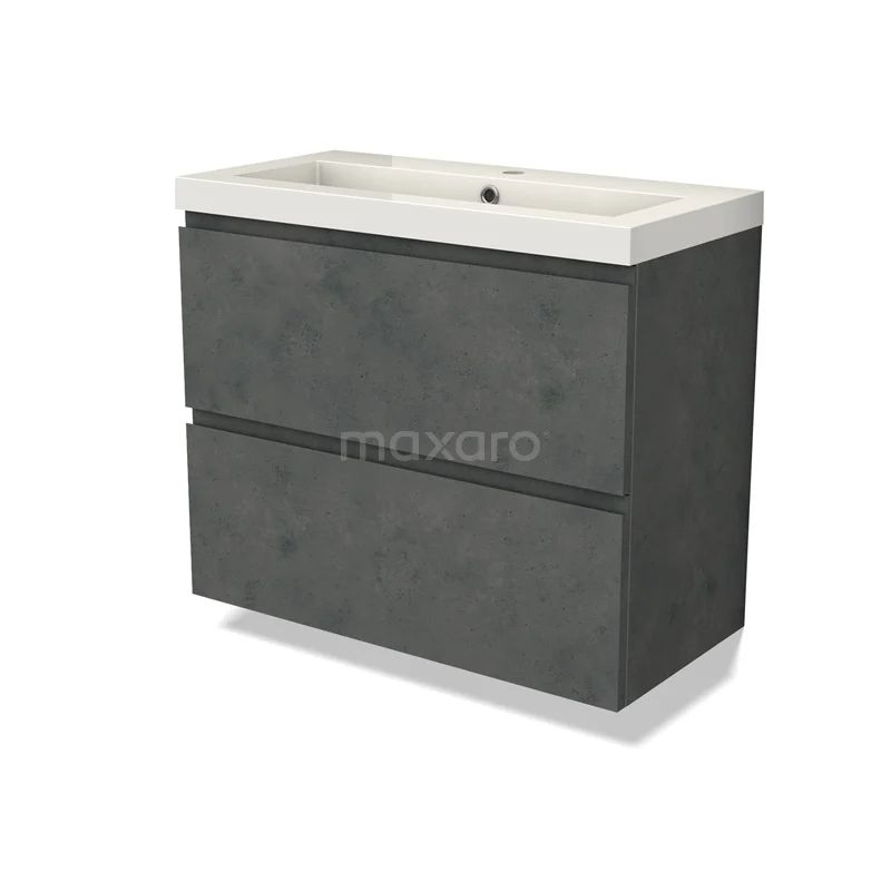 Modulo Slim Vanity units with basin | 80 cm Dark grey concrete Handle-less front Mineral marble 2 Stacked drawers BMW37-00824
