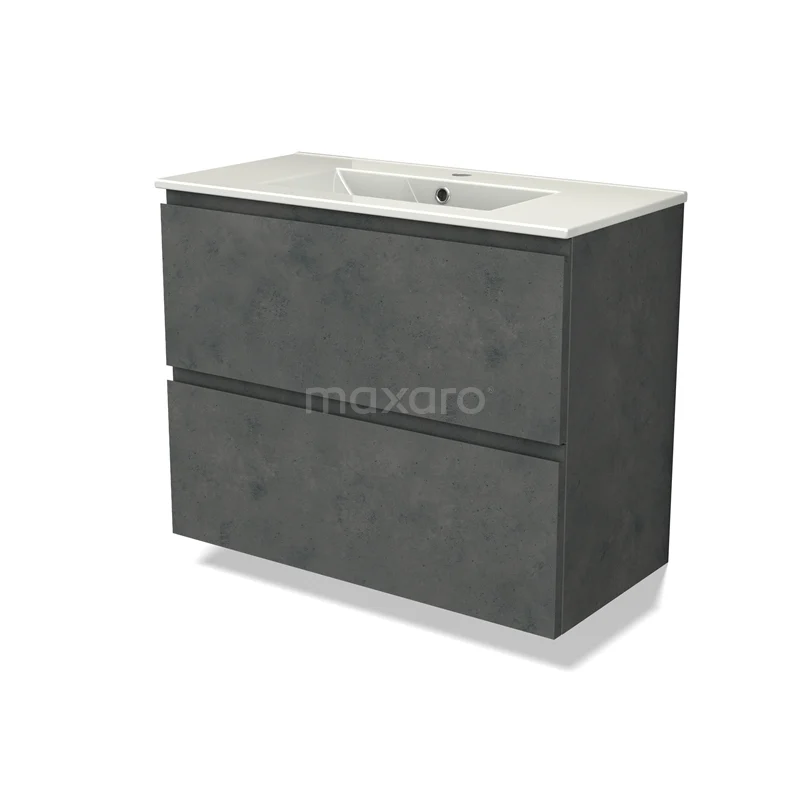 Modulo Slim Vanity units with basin | 80 cm Dark grey concrete Handle-less front Ceramic 2 Stacked drawers BMW37-00827