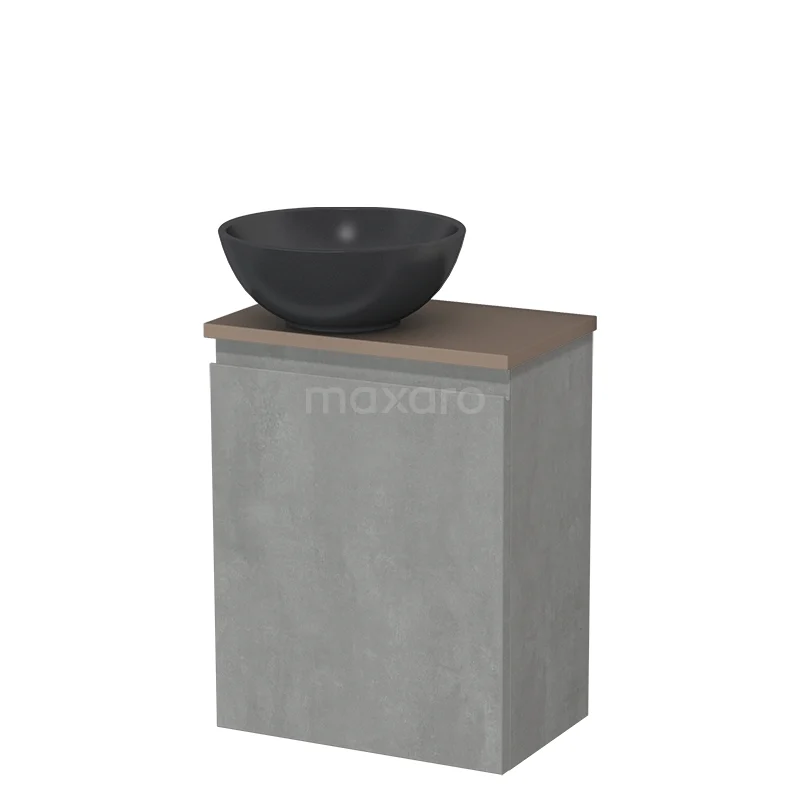Toilet unit with countertop wash basin | 41 cm Light grey concrete Handleless front Matte black Quartz wash basin Taupe Fronts TMK10-13740