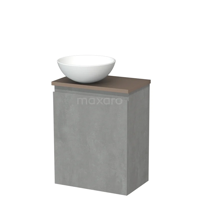 Toilet unit with countertop wash basin | 41 cm Light grey concrete Handleless front Matte white Ceramic basin Taupe worktop TMK10-13741