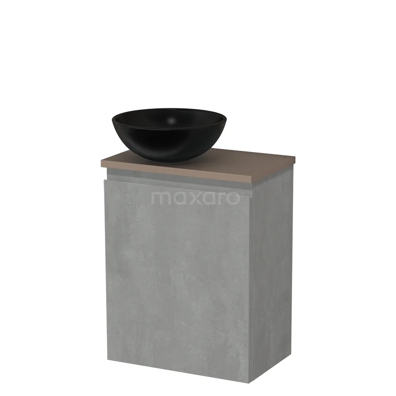 Toilet unit with countertop wash basin | 41 cm Light grey concrete Handleless front Matte black Ceramic basin Taupe fronts TMK10-13742
