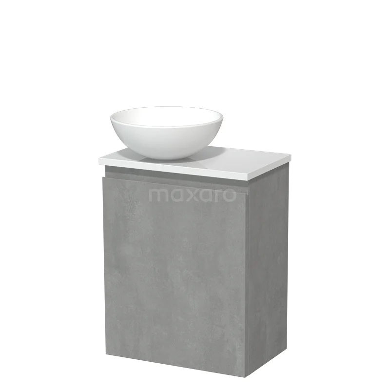 Countertop wash basin | 41 cm Light grey concrete Handleless front Matte white Ceramic basin High-gloss white worktop TMK10-13767