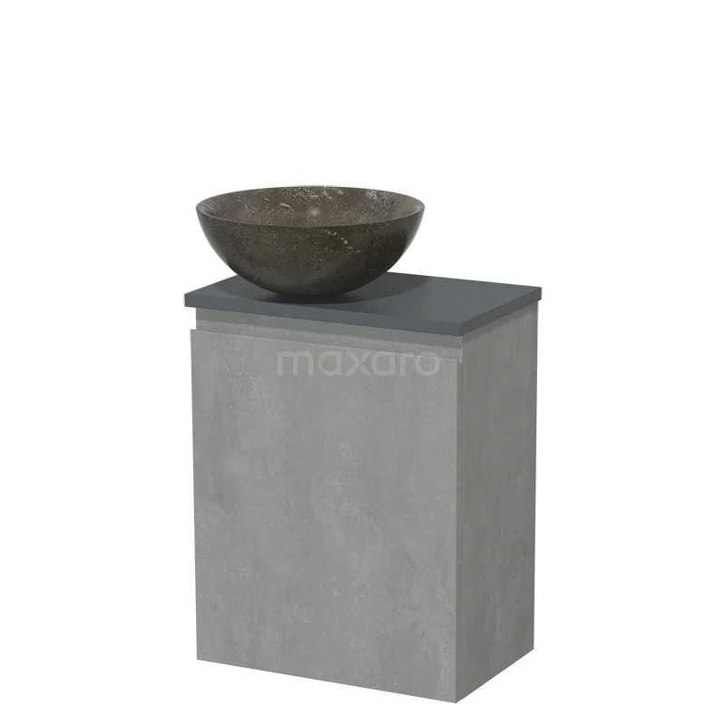 Toilet unit with countertop wash basin | 41 cm Light grey concrete Handleless front Blue stone Natural stone wash basin Dark grey concrete worktop TMK10-13791