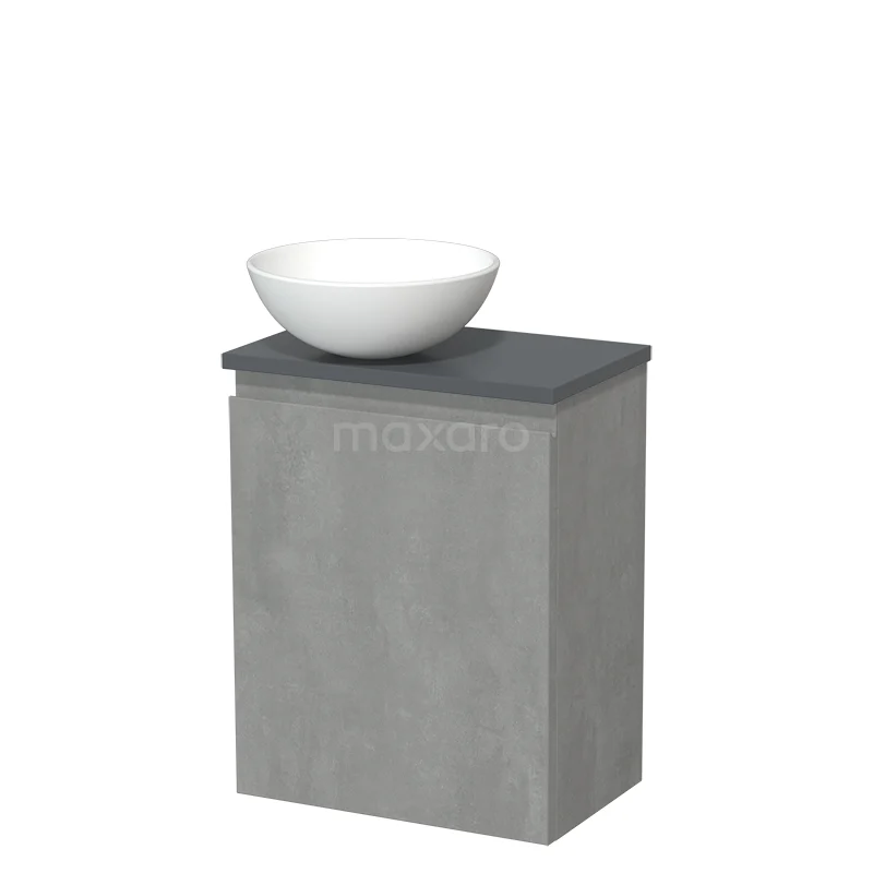 Countertop wash basin | 41 cm Light grey concrete Handleless front Matte white Ceramic basin Dark grey concrete worktop Fronts TMK10-13793