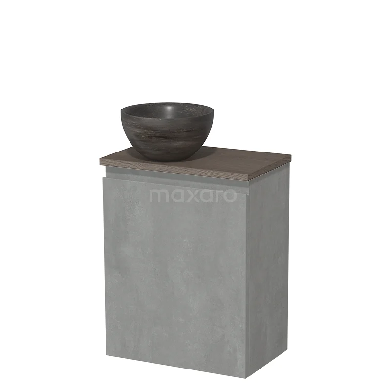 Toilet unit with countertop wash basin | 41 cm Light grey concrete Handleless front Blue stone Natural stone worktop Dark brown oak worktop TMK10-13900