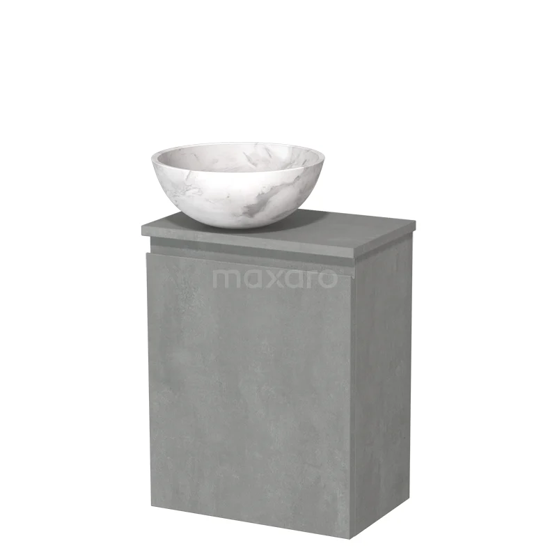 Toilet unit with wash basin | 41 cm Light grey concrete Handleless front White marble Natural stone countertop wash basin Light grey concrete fronts TMK10-13930