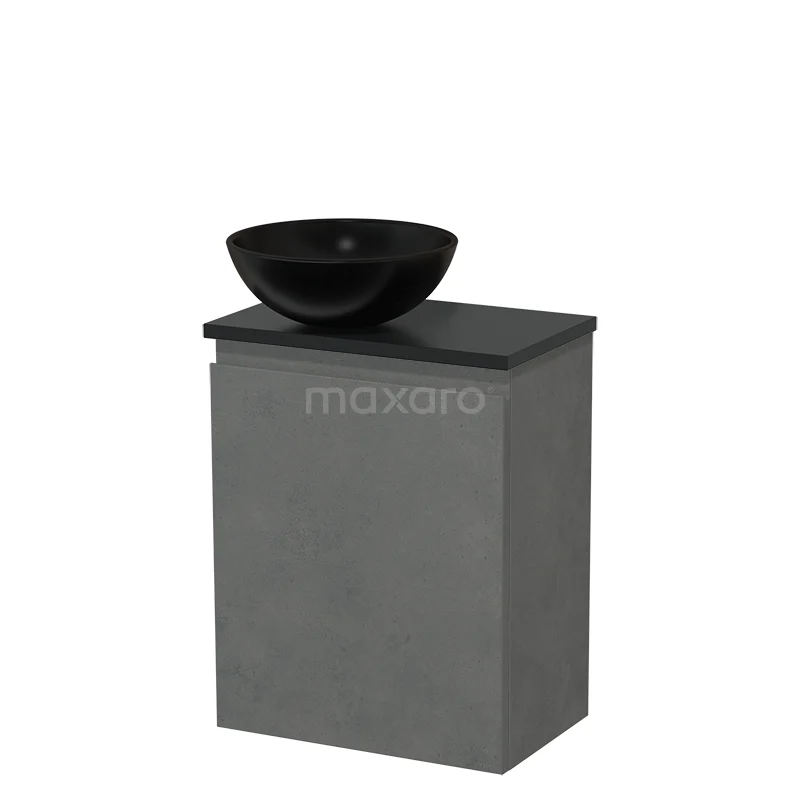 Toilet unit with countertop wash basin | 41 cm Dark grey concrete Handleless front Matte black Ceramic worktop Matte black fronts TMK10-13951