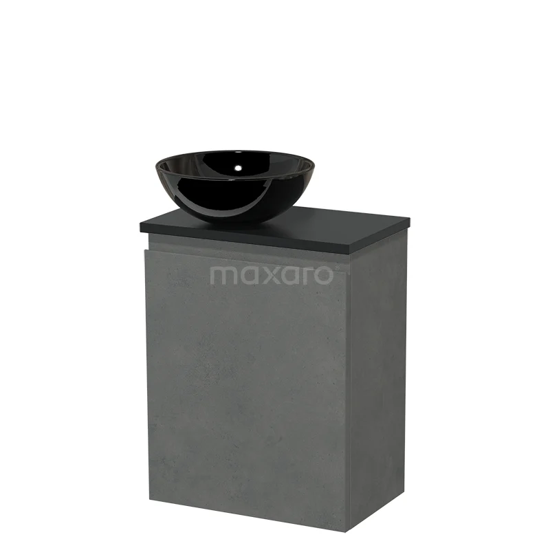 Countertop wash basin | 41 cm Dark grey concrete Handleless front High-gloss black Ceramic worktop Matte black Fronts TMK10-13952