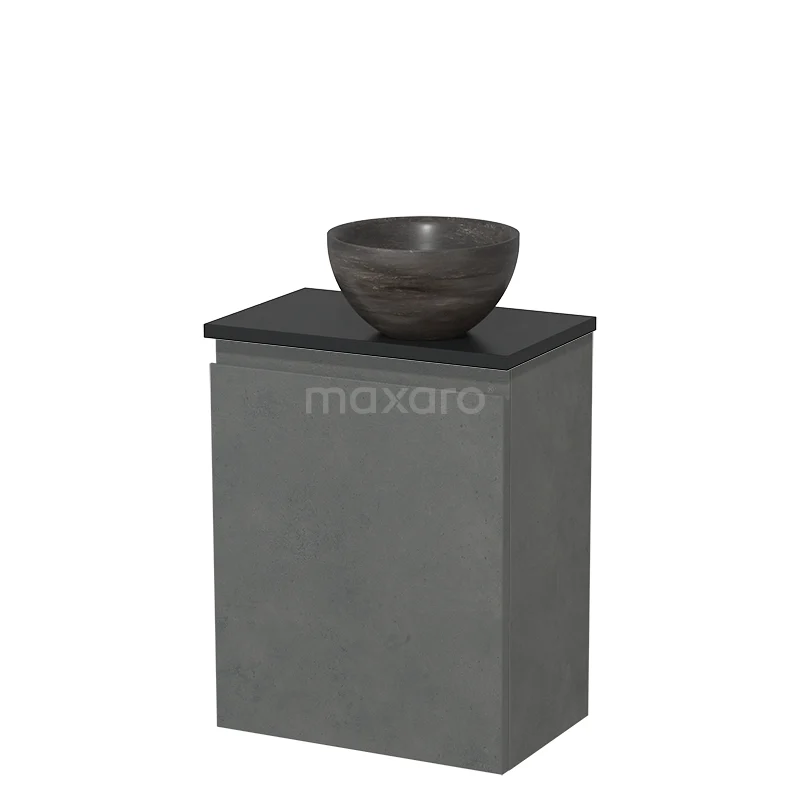Toilet unit with countertop wash basin | 41 cm Dark grey concrete Handleless front Blue stone Natural stone Countertop wash basin Matte black worktop TMK10-13953
