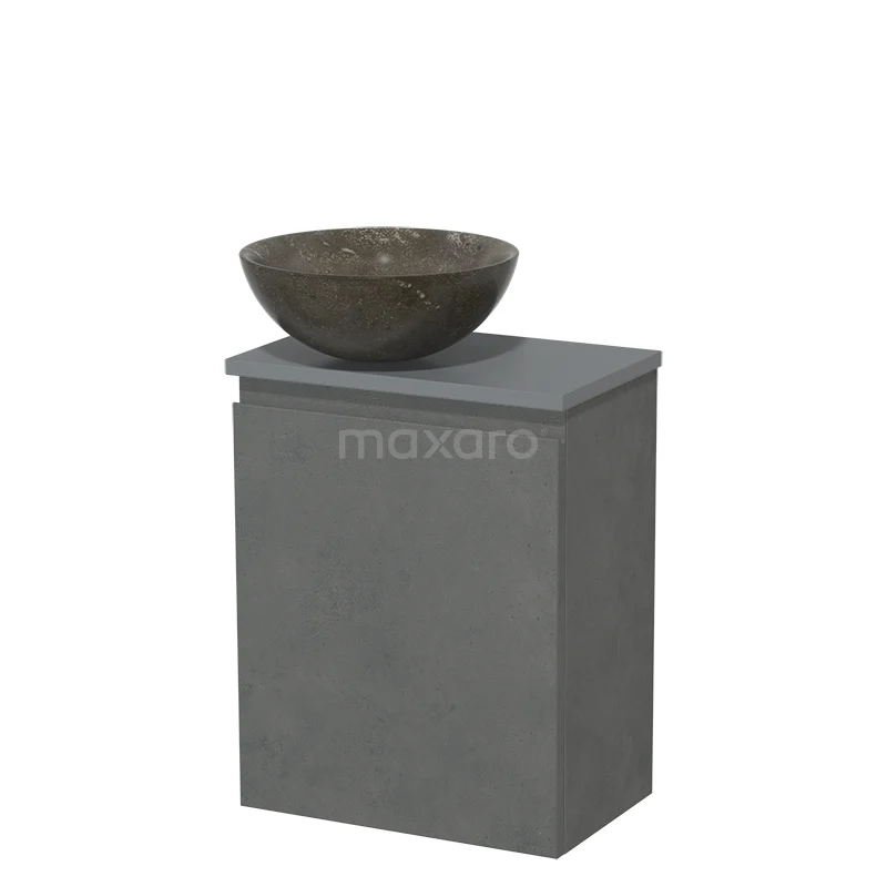 Toilet unit with wash basin | 41 cm Dark grey concrete Handleless front Blue stone Natural stone wash basin Mid grey worktop TMK10-13974